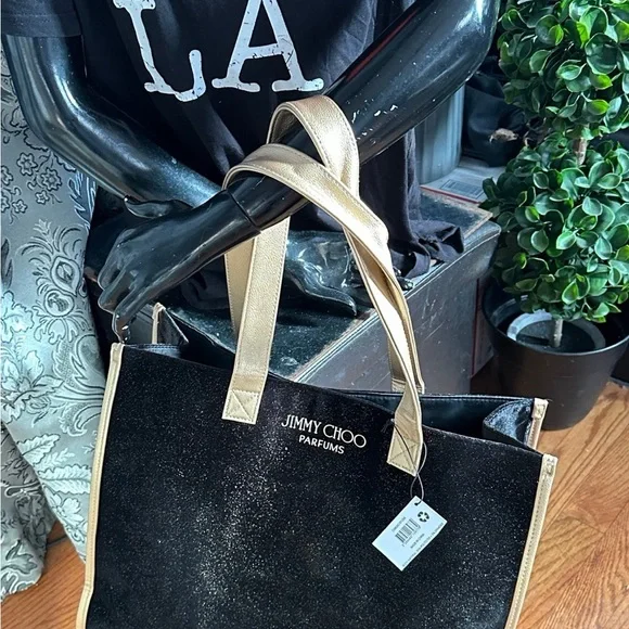 🦋 Jimmy CHOO Perfume Bag NWT Black Velvet Gold Glitter Designer Glam🦋 - Picture 12 of 14